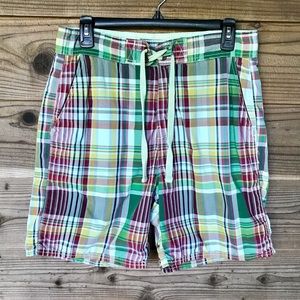 American Blue Plaid Cotton Blend Swim Trunk Shorts Small